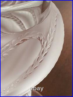 Vintage Signed LALIQUE Frosted Crystal Glass Ermenonville Footed Swirl Vase