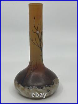Vintage Signed Legras Cameo Glass 5 Vase Forest Trees Winter Scene