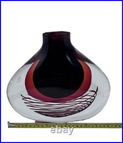 Vintage Signed Murano Sommerso Cased Glass Vase, Signed