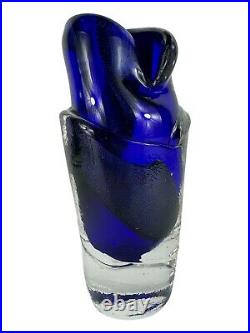Vintage Signed Murano Style Glass Vase Cobalt Blue 9 Inches Tall