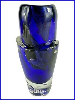 Vintage Signed Murano Style Glass Vase Cobalt Blue 9 Inches Tall