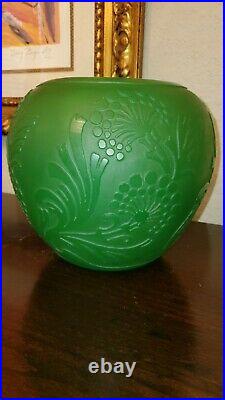 Vintage Steuben Signed Green Jade Over AlAbasten Floral Glass Vase