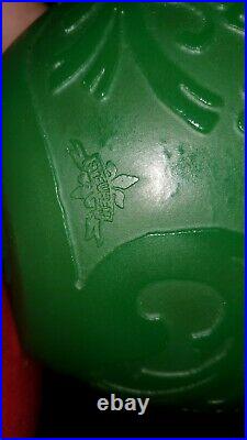 Vintage Steuben Signed Green Jade Over AlAbasten Floral Glass Vase