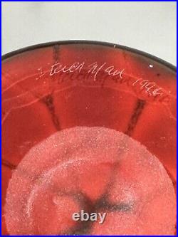 Vintage Steve Main Signed 1991 Hand Blown Art Glass Red Vase 13
