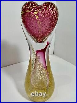 Vintage Studioglas Strombergshyttan Sweden Heart Gold Glass Sculpture. Signed