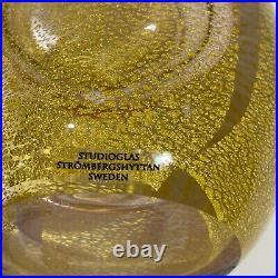 Vintage Studioglas Strombergshyttan Sweden Heart Gold Glass Sculpture. Signed