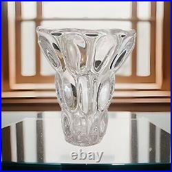 Vintage Vannes Le Chatel France Signed Centerpiece Crystal Glass Vase 8.5 H