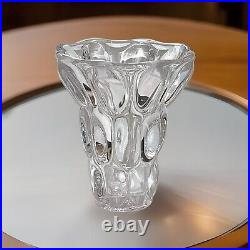 Vintage Vannes Le Chatel France Signed Centerpiece Crystal Glass Vase 8.5 H