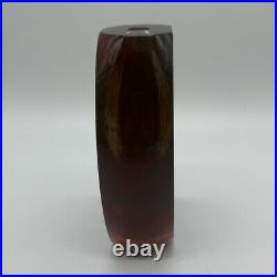 Vntg Studio Hand Blown Sommerso Art Glass Vase 6 Tall Signed Red Black Gold