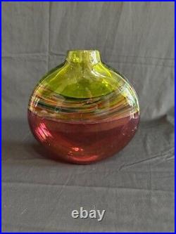 Vortex Flat Red and green Vase. Created/Signed by Michael Trimpol
