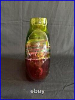 Vortex Flat Red and green Vase. Created/Signed by Michael Trimpol
