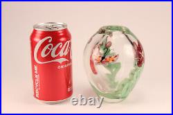 Vtg 1982 Orient & Flume Art Glass Thick Flower & Butterfly Vase Signed July 37