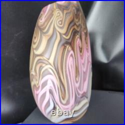 Vtg 90s Virginia Wilson Toccalina Caned Art Glass Vase Oblong Signed By Artist