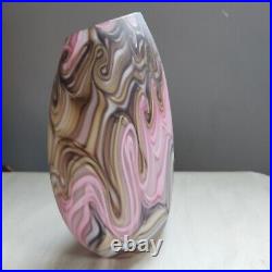 Vtg 90s Virginia Wilson Toccalina Caned Art Glass Vase Oblong Signed By Artist