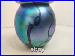 Vtg Robert Eickholt Art Glass Vase Signed 1995 4.5 Tall Purple Blue Iridescent