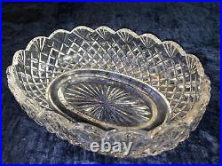 Waterford Crystal Glass Oval Fruit Bowl scalloped edge 10.5 signed twice