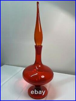 Wayne Husted Dark Tangerine Red Blenko Decanter, Mid Century Modern