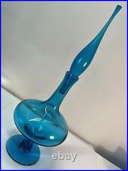 Wayne Husted Turquoise Blue Blenko Decanter, Mid Century Modern