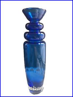 Young & Constantin Studio Art Glass Vase 12 Signed # COBALT looped Cased