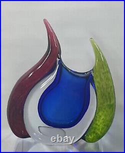 Young and Constantin Blue Red Green Art Glass Vase Signed