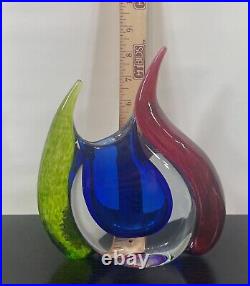 Young and Constantin Blue Red Green Art Glass Vase Signed